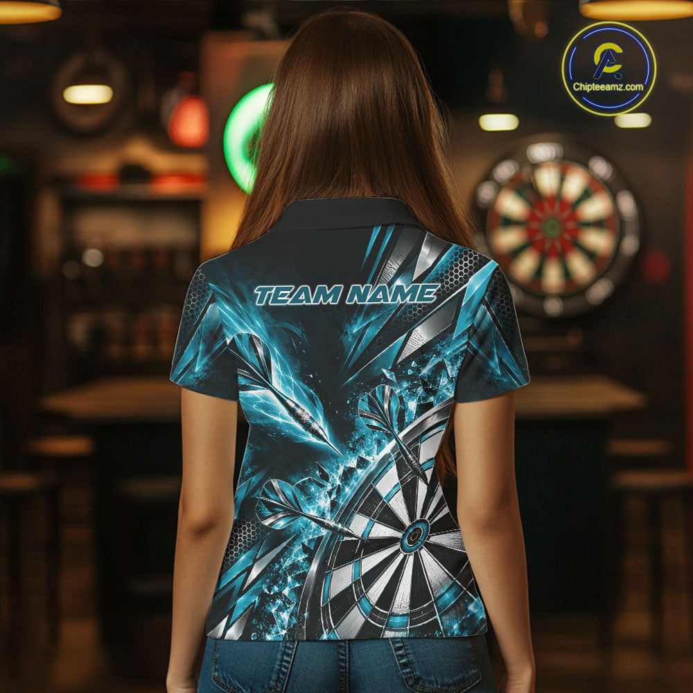 Custom Teal Blue Ice Crystal Dart Women Polo Shirt, Dart Team Jersey Matching Outfit IPHW12561