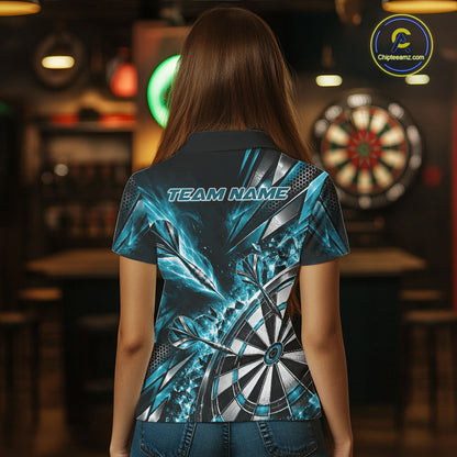 Custom Teal Blue Ice Crystal Dart Women Polo Shirt, Dart Team Jersey Matching Outfit IPHW12561
