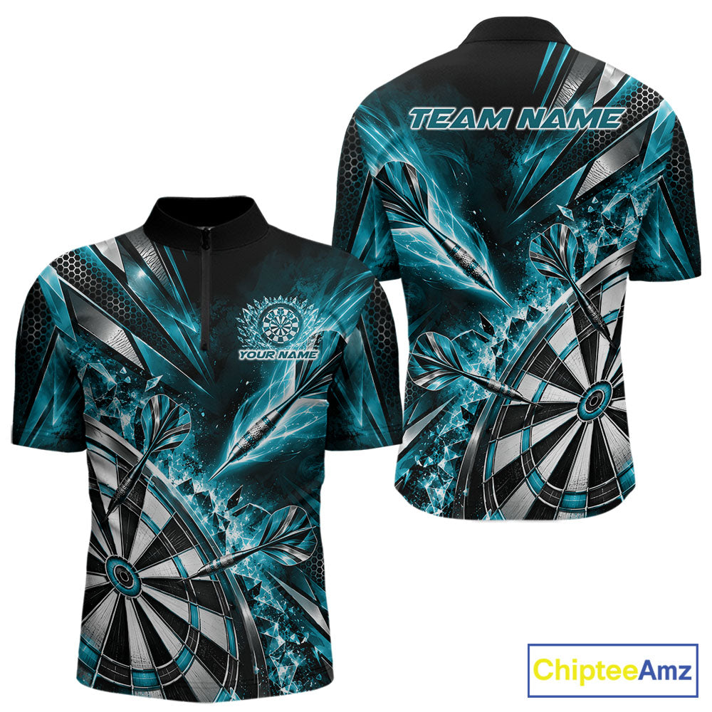 Custom Teal Blue Ice Crystal Dart Men Quarter Zip Shirt, Dart Team Jersey Matching Outfit IPHW12561