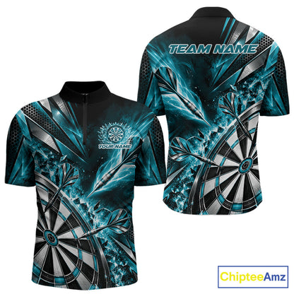 Custom Teal Blue Ice Crystal Dart Men Quarter Zip Shirt, Dart Team Jersey Matching Outfit IPHW12561