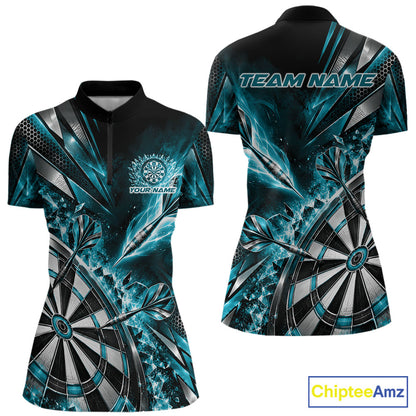 Custom Teal Blue Ice Crystal Dart Women Quarter-Zip Shirt, Dart Team Jersey IPHW12561