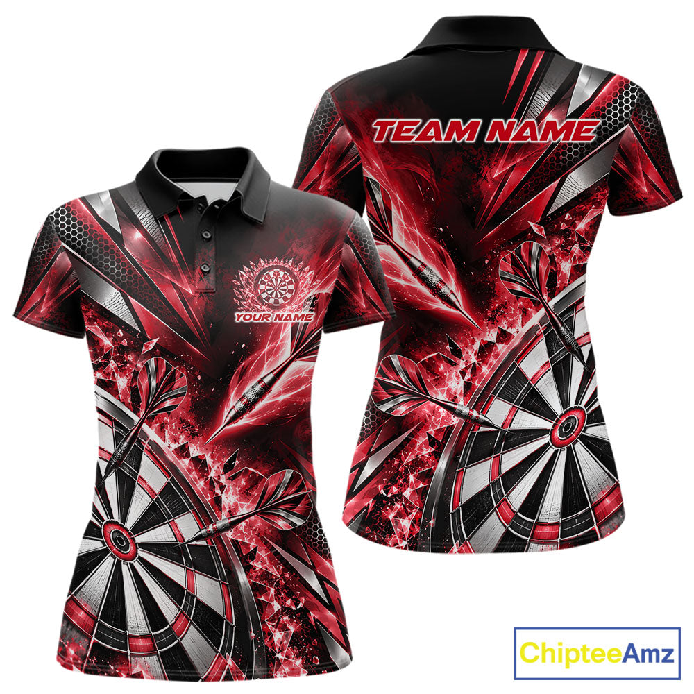 Custom Red Ice Crystal Dart Women Polo Shirt, Dart Team Jersey Matching Outfit IPHW12562