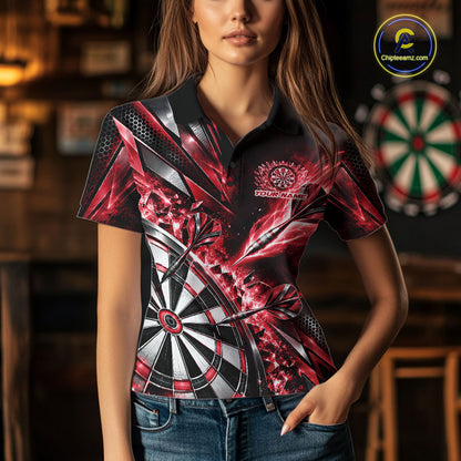 Custom Red Ice Crystal Dart Women Polo Shirt, Dart Team Jersey Matching Outfit IPHW12562