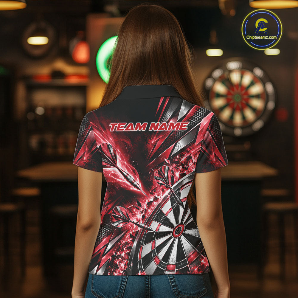 Custom Red Ice Crystal Dart Women Polo Shirt, Dart Team Jersey Matching Outfit IPHW12562