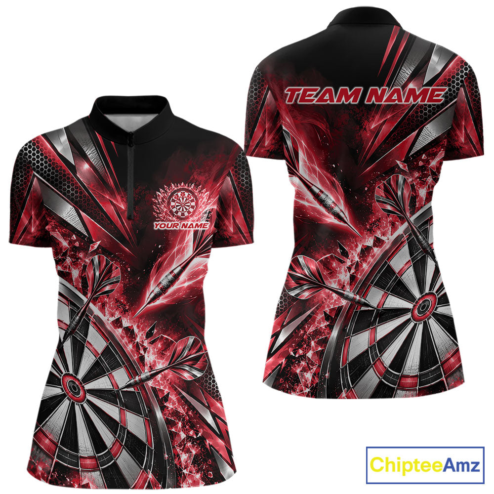 Custom Red Ice Crystal Dart Women Quarter-Zip Shirt, Dart Team Jersey Matching Outfit IPHW12562