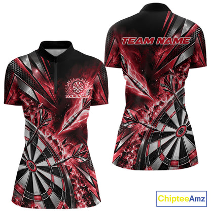 Custom Red Ice Crystal Dart Women Quarter-Zip Shirt, Dart Team Jersey Matching Outfit IPHW12562