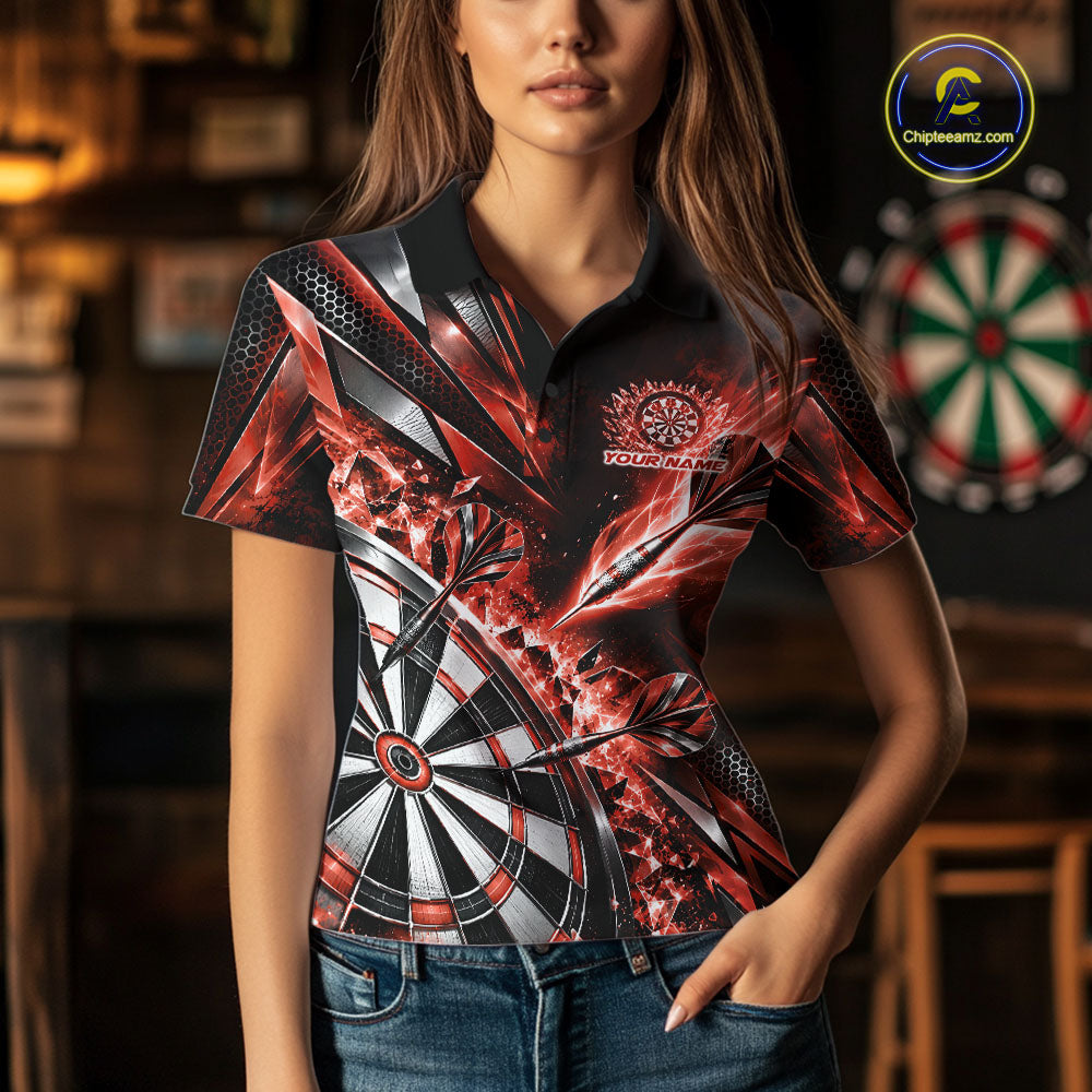 Custom Orange Ice Crystal Dart Women Polo Shirt, Dart Team Jersey Matching Outfit IPHW12563