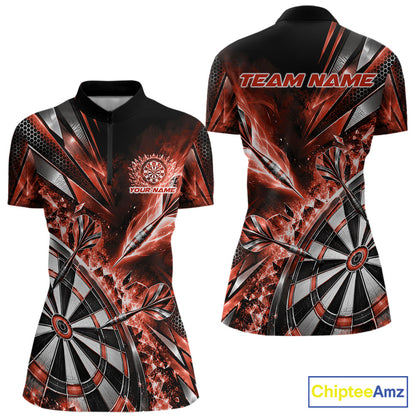 Custom Orange Ice Crystal Dart Women Quarter-Zip Shirt, Dart Team Jersey Matching Outfit IPHW12563