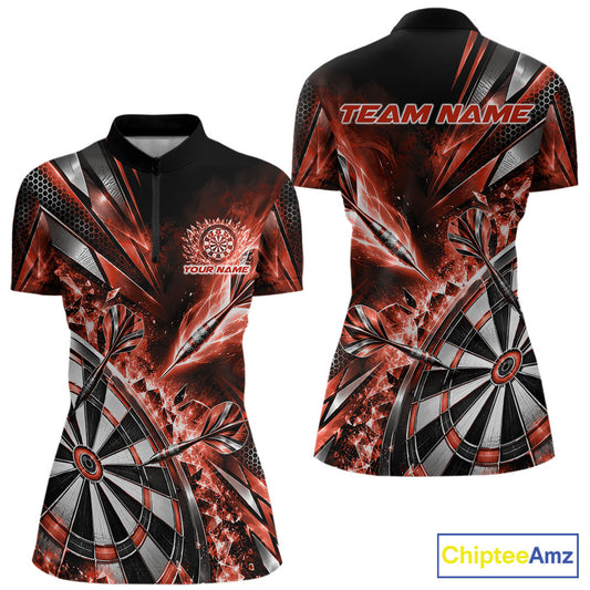 Custom Orange Ice Crystal Dart Women Quarter-Zip Shirt, Dart Team Jersey Matching Outfit IPHW12563