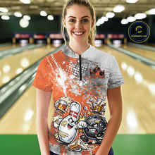 Load image into Gallery viewer, Custom Angry Bowling Ball And Pin Fight Funny Shirt, Orange Bowling And Beer Shirt IPHW11250