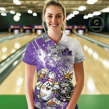 Load image into Gallery viewer, Custom Angry Bowling Ball And Pin Fight Funny Shirt, Purple Bowling And Beer Shirt IPHW11252