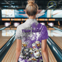 Load image into Gallery viewer, Custom Angry Bowling Ball And Pin Fight Funny Shirt, Purple Bowling And Beer Shirt IPHW11252