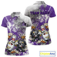 Load image into Gallery viewer, Custom Angry Bowling Ball And Pin Fight Funny Shirt, Purple Bowling And Beer Shirt IPHW11252