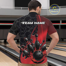 Load image into Gallery viewer, Custom Black And Red Flame Bowling Team Men Quarter-Zip Shirt, Bowling Ball Pattern Jerseys IPHW11277