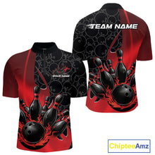 Load image into Gallery viewer, Custom Black And Red Flame Bowling Team Men Quarter-Zip Shirt, Bowling Ball Pattern Jerseys IPHW11277