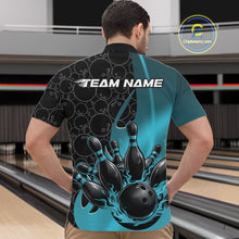 Load image into Gallery viewer, Custom Black And Blue Flame Bowling Team Men Quarter-Zip Shirt, Bowling Ball Pattern Jerseys IPHW11278