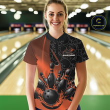 Load image into Gallery viewer, Custom Black And Orange Flame Bowling Women Quarter-Zip Shirt, Bowling Pattern Jerseys IPHW11279