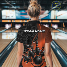 Load image into Gallery viewer, Custom Black And Orange Flame Bowling Women Quarter-Zip Shirt, Bowling Pattern Jerseys IPHW11279