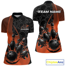 Load image into Gallery viewer, Custom Black And Orange Flame Bowling Women Quarter-Zip Shirt, Bowling Pattern Jerseys IPHW11279