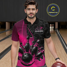 Load image into Gallery viewer, Custom Black And Pink Flame Bowling Team Men Polo Shirt, Bowling Ball Pattern Jerseys IPHW11280