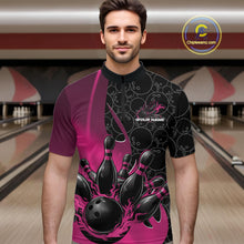 Load image into Gallery viewer, Custom Black And Pink Flame Bowling Team Men Quarter-Zip Shirt, Bowling Ball Pattern Jerseys IPHW11280