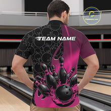 Load image into Gallery viewer, Custom Black And Pink Flame Bowling Team Men Quarter-Zip Shirt, Bowling Ball Pattern Jerseys IPHW11280