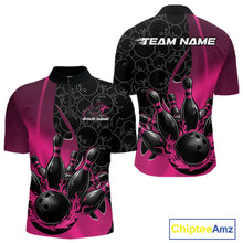 Load image into Gallery viewer, Custom Black And Pink Flame Bowling Team Men Quarter-Zip Shirt, Bowling Ball Pattern Jerseys IPHW11280