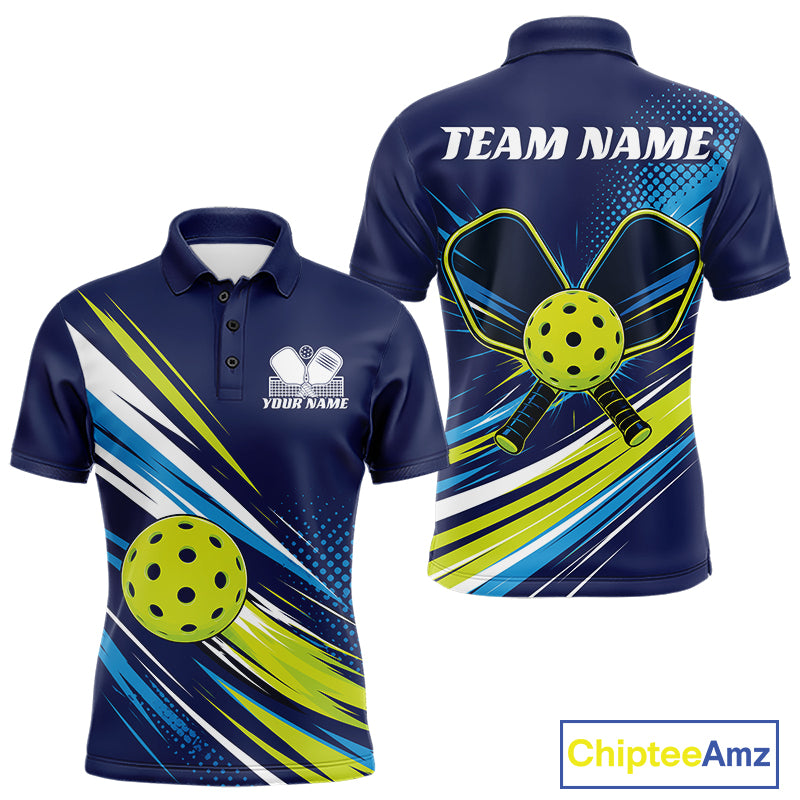 Custom Blue And Green Pickleball Men Polo Shirt, Pickleball Tournament Team Shirt IPHW11889
