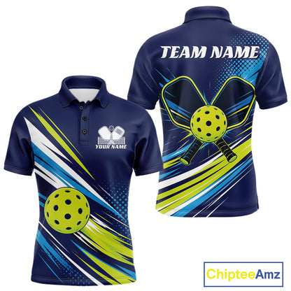 Custom Blue And Green Pickleball Men Polo Shirt, Pickleball Tournament Team Shirt IPHW11889