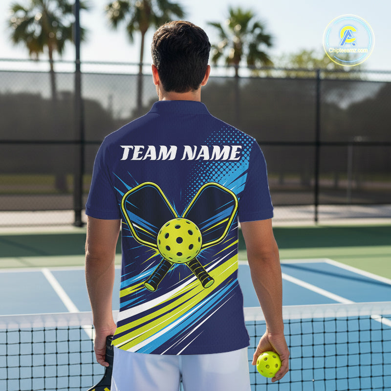 Custom Blue And Green Pickleball Men Polo Shirt, Pickleball Tournament Team Shirt IPHW11889