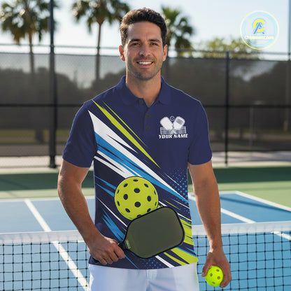 Custom Blue And Green Pickleball Men Polo Shirt, Pickleball Tournament Team Shirt IPHW11889