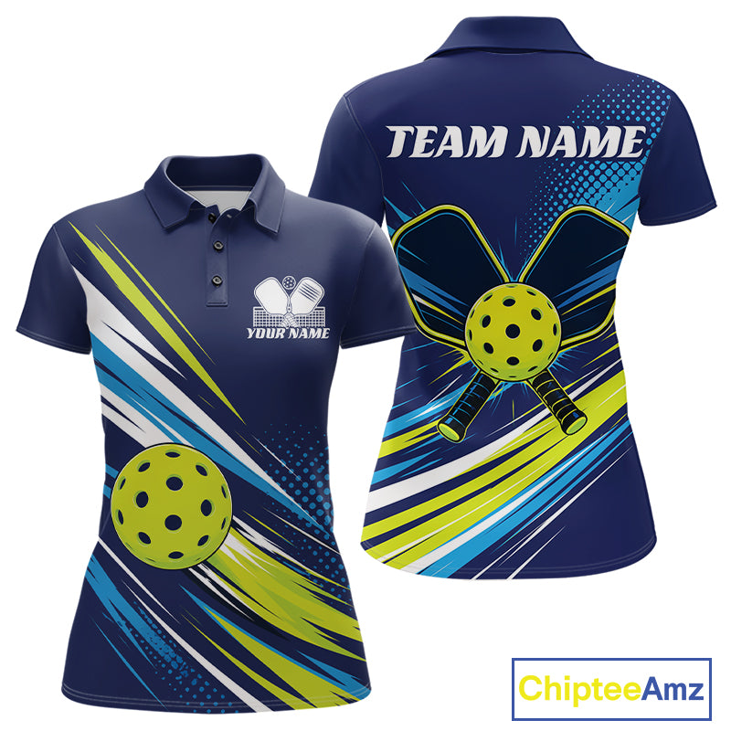 Custom Blue And Green Pickleball Women Polo Shirt, Pickleball Tournament Team Shirt IPHW11889