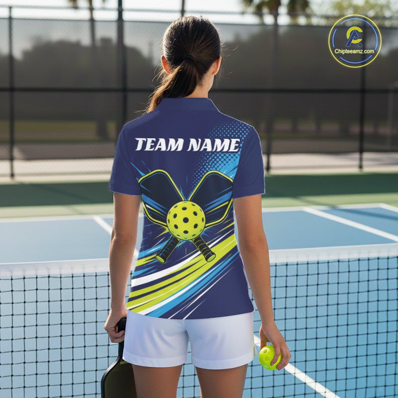 Custom Blue And Green Pickleball Women Polo Shirt, Pickleball Tournament Team Shirt IPHW11889