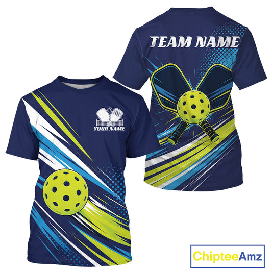 Custom Blue And Green Pickleball Men T-Shirts, Pickleball Tournament Team IPHW11889