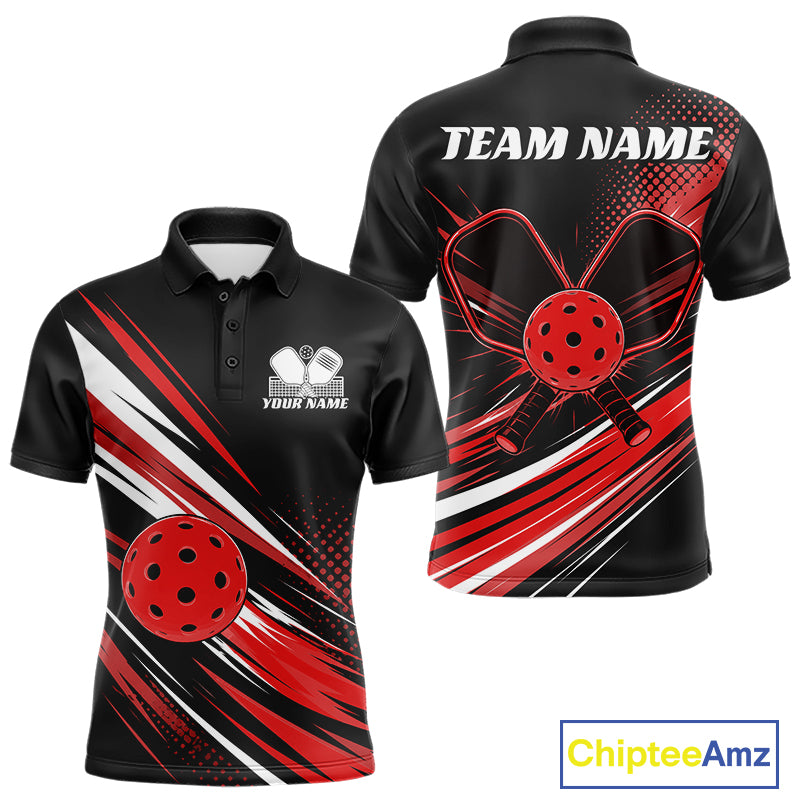 Custom Black And Red Pickleball Men Polo Shirt, Pickleball Tournament Team Shirt IPHW11890