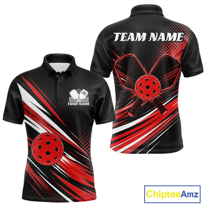 Custom Black And Red Pickleball Men Polo Shirt, Pickleball Tournament Team Shirt IPHW11890