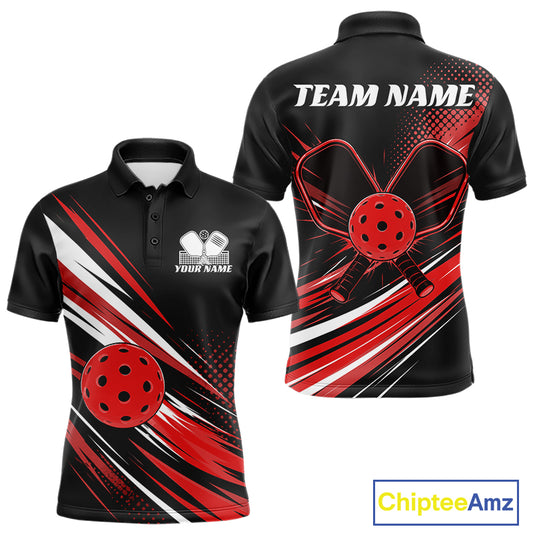 Custom Black And Red Pickleball Men Polo Shirt, Pickleball Tournament Team Shirt IPHW11890