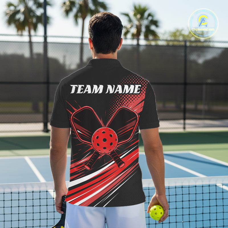 Custom Black And Red Pickleball Men Polo Shirt, Pickleball Tournament Team Shirt IPHW11890
