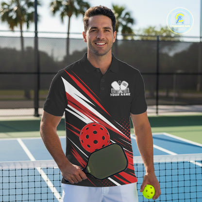 Custom Black And Red Pickleball Men Polo Shirt, Pickleball Tournament Team Shirt IPHW11890