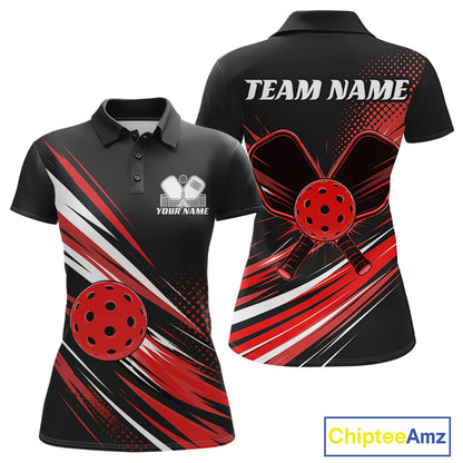 Custom Black And Red Pickleball Women Polo Shirt, Pickleball Tournament Team Shirt IPHW11890