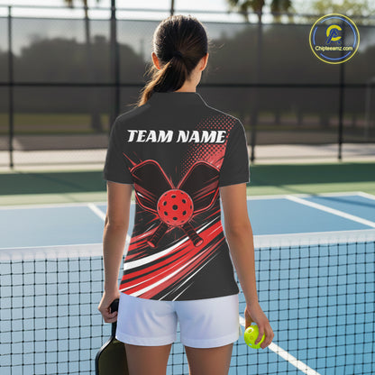 Custom Black And Red Pickleball Women Polo Shirt, Pickleball Tournament Team Shirt IPHW11890