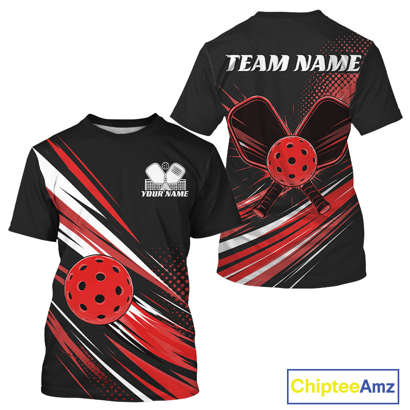 Custom Black And Red Pickleball Men T-Shirts, Pickleball Tournament Team IPHW11890