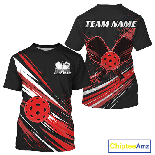 Custom Black And Red Pickleball Men T-Shirts, Pickleball Tournament Team IPHW11890