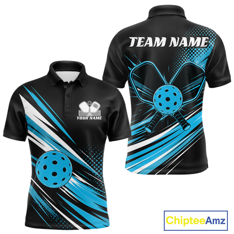 Custom Black And Blue Pickleball Men Polo Shirt, Pickleball Tournament Team Shirt IPHW11891