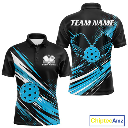 Custom Black And Blue Pickleball Men Polo Shirt, Pickleball Tournament Team Shirt IPHW11891