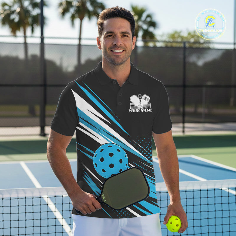 Custom Black And Blue Pickleball Men Polo Shirt, Pickleball Tournament Team Shirt IPHW11891