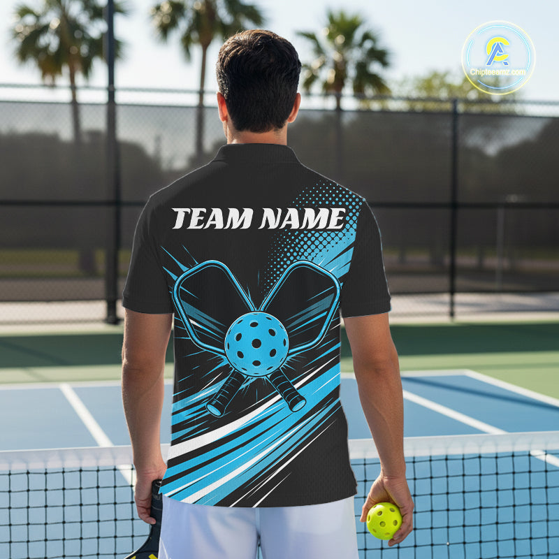 Custom Black And Blue Pickleball Men Polo Shirt, Pickleball Tournament Team Shirt IPHW11891