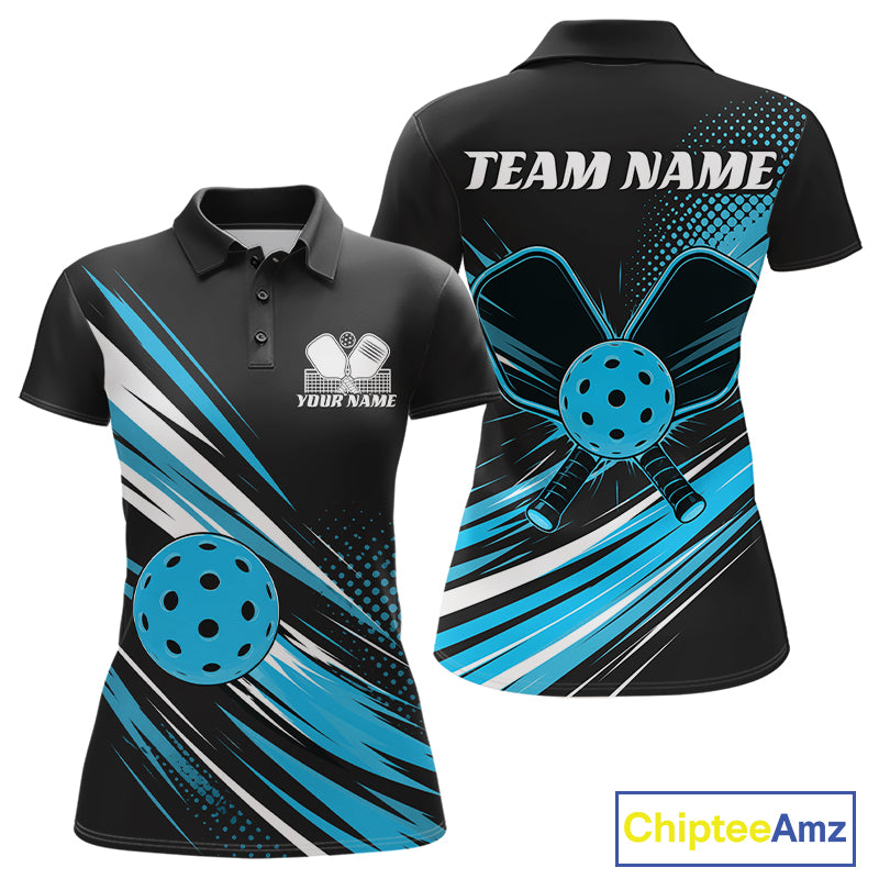 Custom Black And Blue Pickleball Women Polo Shirt, Pickleball Tournament Team Shirt IPHW11891