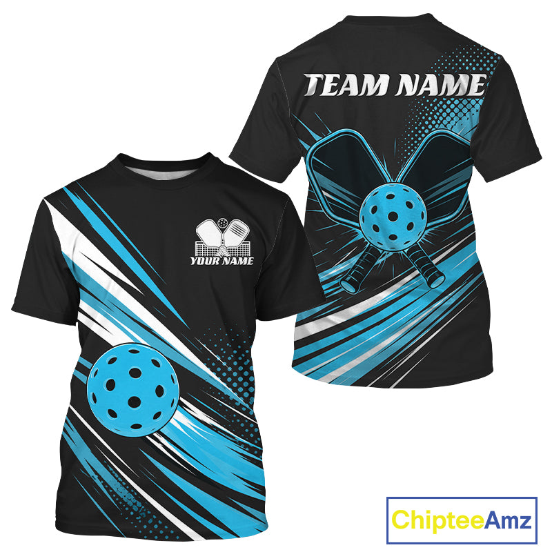 Custom Black And Blue Pickleball Men T-Shirts, Pickleball Tournament Team IPHW11891