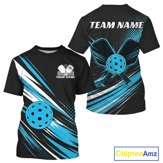 Custom Black And Blue Pickleball Men T-Shirts, Pickleball Tournament Team IPHW11891